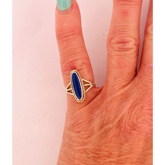 Vintage Sterling Silver Lapis Lazuli Ring Oval Cabochon 925 Estate Jewelry - Picture 5 of 10